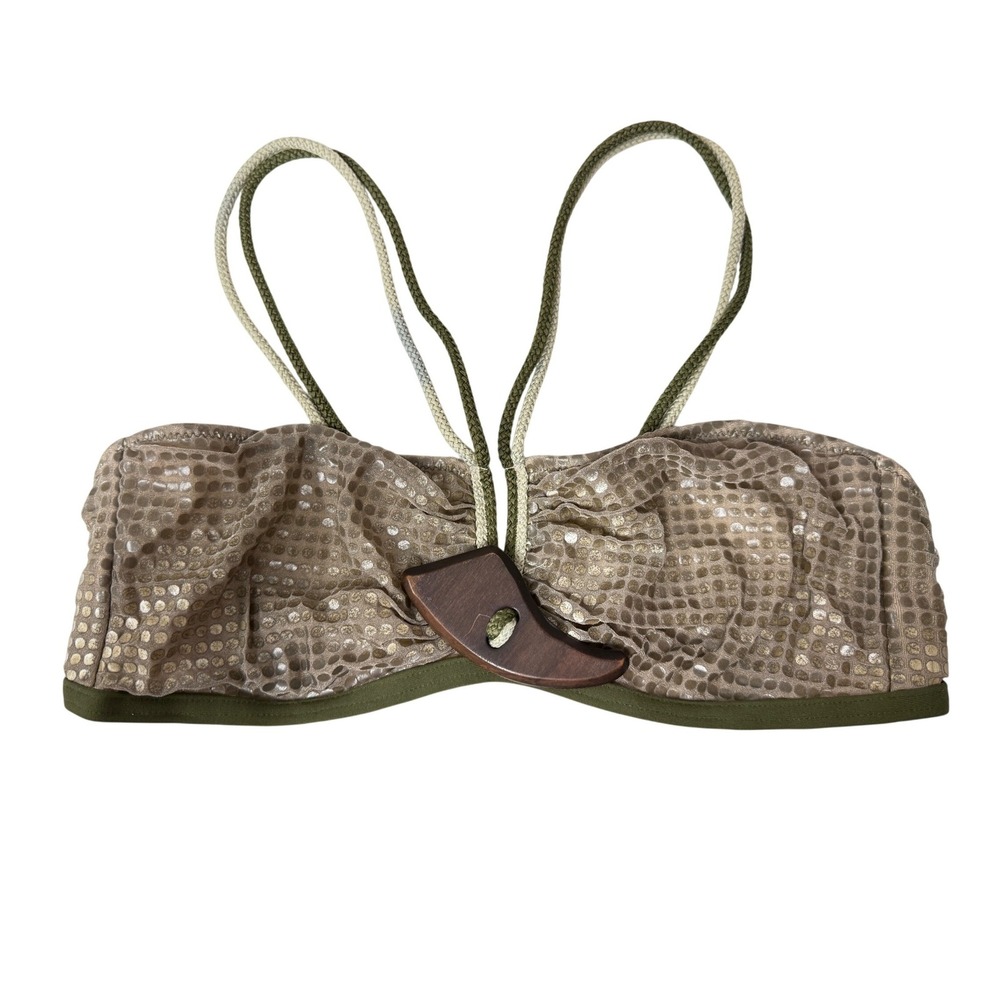 La Perla Bikini Top Womens 46/ 10 Olive Gold Metallic Snake Print Wood Accent